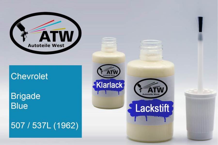 Chevrolet, Brigade Blue, 507 / 537L (1962): 20ml Lackstift + 20ml Klarlack - Set, von ATW Autoteile West.